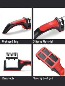 Afilador de cuchillos manual de 3 etapas con base antideslizante, accesorio multifuncional para cuchillos de cocina - Multicolor - Ver 5