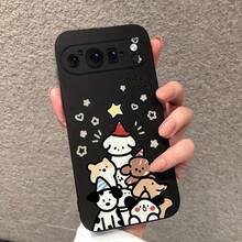 クリスマス子犬の柄の Pixel 9 9Pro Xl 8 8A 8Pro 7 7A 7Pro 6 6A 6Pro電話でケース ブラックフロスト耐衝撃性落下防止保護カバーシェル - ブラック - チェックする 4