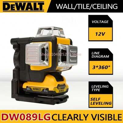 DW089LG 3 Sides*360 Degree Vertical Lines Laser Level Meter Outdoor 12V Lithium Battery Horizontal Green Light Level