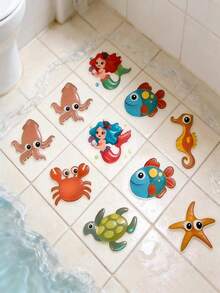 10片装防滑贴纸/防滑垫/浴室贴纸，采用透明PEVA材质，适用于浴缸和淋浴房地面，防滑垫