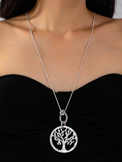 1 chiếc dây chuyền dài thời trang, mặt dây chuyền hình lá rỗng cổ điển thanh lịch, đa năng và sang trọng.