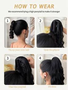 Claw Shaped Ponytail Extension Hair Accessory Gradient Brown 22 Inch Deep Wave Heat-Resistant Fiber Synthetic Ponytail Wig, Suitable For Women's Christmas, Halloween, Music Festivals, Parties, Daily Use - Brown Ombre - View 10