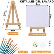 Caballetes para Pintar Niños de Artista Caballete de Pintura Set 6 Mini Lienzos para Pintar Paneles Blancos Imprimados 10x10 cm con 10 Pinceles para Suministros de Fiesta de Pintura ArtisticaDurable, Sólido,cultivating children's interests - Blanco - Ver 3