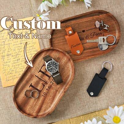 Khay đựng trang sức bằng gỗ hình bầu dục theo yêu cầu, khay đựng đồ bằng gỗ khắc laser, giá đỡ trang sức cá nhân hóa, giá để nhẫn đính hôn, khay cà phê bằng gỗ, khay phục vụ, khay đựng bộ ấm trà, thích hợp cho trang trí nhà cửa, phòng ăn, tiệc tùng và các sự kiện đặc biệt, quà tặng độc đáo cho sinh nhật, ngày Valentine, tân gia, đám cưới, ngày của cha, đồ trang trí nhà cửa, đồ dùng gia đình.