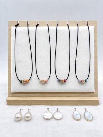 1 pieza Collar de mujer con cuentas de madera de colores en forma de corazón, colgante de cuentas de madera y granos multicolor hecho a mano, ajustable, accesorio de decoración para el cuello, uso diario unisex, regalo de San Valentín