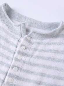 Women Knit Sweater Long Sleeve Button Closure Solid/Stripes Pullover Warm Sweater For Fall Winter - Gris - Ver 10
