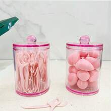 2 piezas de 10 onzas Organizadores de baño, aptos para brochas de maquillaje, hilo dental, dispensador de almohadillas, con tapas de bambú - Multicolor - Ver 8