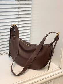 时尚新款女士单肩包，纯色简约PU皮革高端款，适合约会、购物，百搭大容量，精致美观 - 咖啡 - 查看 5
