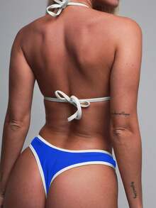 PEPPERMOLLY New Soft Solid Color Halter Tie-Up Sexy Bandage Bikini, Women's Summer Beach Fashion Swimsuits - Blue - View 7