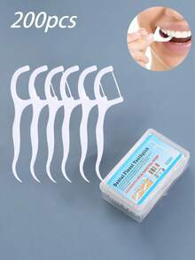 200/100支牙线套装，含牙刷，用于清洁和口腔卫生，盒装牙线，50支塑料牙线棒，多功能牙线，便携式盒装牙线棒 - 彩色 - 查看 8