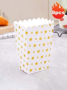 3pcs Striped Paper Popcorn Boxes, Blue, Pink, White - Suitable For Party Favors, Valentine's Day Party, Home Decor, Home Gifts - Multicolor - View 14