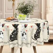 1 Set Tovaglia a tema cuori di gatto bianco e nero, rotonda e rettangolare, disponibile in varie misure, tema primaverile, decorazione per feste e casa, adatta per cucina, interno ed esterno, regalo perfetto per gli amanti degli animali domestici, decorazione per feste di anniversario - Materiale in poliestere facile da pulire - Regalo per coppie/San Valentino, adatto per tavolo da pranzo in stile fattoria o moderno, tema romantico, materiale durevole, decorazione natalizia per la casa - Multicolore - Visualizzare 5