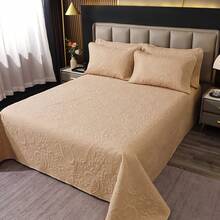 3 PiecesPolyester Peris Embossed Bedspread Set, [2 Pillow Shams, No Pillow Inserts], Stain-Resistant, Suitable For Living Room, Bedroom, Hotel - Camel - View 5