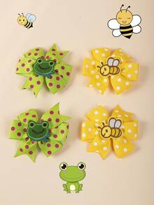 1 Pair Cute Frog & Bee Design Hair Clips, Polka Dot Bow Decor, 2026, Gold, Versatile & Adorable Hair Accessories For Girls, Suitable For Everyday Use