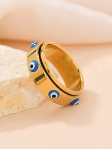 1pc Western 18k Gold Plated Stainless Steel Rotatable Decompression Fun Ring Demon Evil Eye Charmrings Jewelry Women , Ring Gifts For Women Men Suitable For Wear With Daily Outfits And Party Accessories - Yellow Gold - View 3