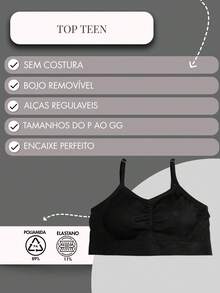 Zee Rucci Girls' Seamless Comfortable Cropped Top With Padded Bra And Straps, Sizes 4 To 16, Basic - 黑色 - 查看 5