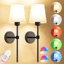 无线电池供电壁灯，金色可充电可调光壁灯，带可拆卸灯泡和遥控器，15种颜色可选，适用于卧室、客厅、走廊 - 1Pack - 查看 15
