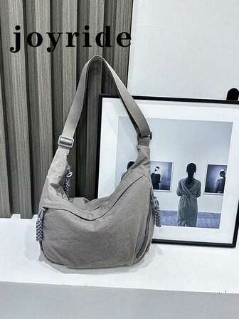 休闲简约学院风学生单肩包，宽肩带，多拉链设计，适合学生、购物和日常使用。