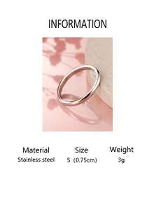 1pc Women's Fashion Stainless Steel 2mm Wide Classic Ring - Silver - View 7