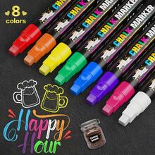 8色三合一可水洗粉笔笔，适用于黑板、玻璃、海报、标牌等，7毫米粗笔尖，超大号玻璃笔，液体粉笔笔，适合女性、儿童、青少年、男孩、女孩的艺术用品，可作为圣诞礼物