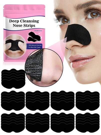 60 tiras negras para la nariz, tiras para los poros de la nariz, tiras para eliminar los puntos negros, tiras para la limpieza de poros sin alcohol - Limpieza profunda y reducción de poros, eliminación de puntos negros y blancos, adecuado para todo tipo de piel, eliminación de puntos blancos, fácil de usar, fórmula suave, herramienta de cuidado de la piel, limpieza facial diaria y cuidado, cuidado de la piel diario.