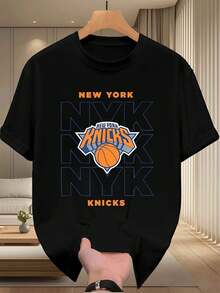 Camiseta de baloncesto de los New York Knicks, algodón suave, corte holgado, informal, cómoda, dise?o gráfico, recién llegada. - Negro - Ver 2