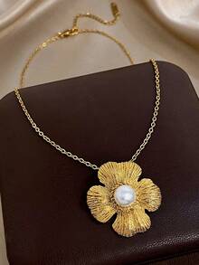 1件精美花朵吊坠项链，女士优雅不锈钢链项链，日常及派对饰品，圣诞节、情人节、母亲节礼物 - 彩色 - 查看 16