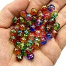 Yiwu Qiyou Accessories Co., LTD 200/100/50颗 8毫米 双色金条纹圆形彩色珠子，适用于珠宝制作、DIY情侣手链、项链、独特手机链、手工工艺品等。 - 彩色 - 查看 8