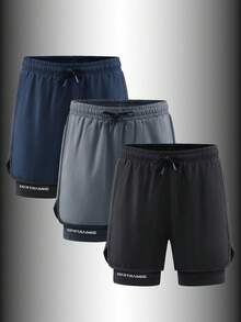 Solid Color Sports Shorts For Spring/Summer, Non-SlipDouble Layer Unisex Running/Outdoor Fitness Shorts,Lightweight Loose Casual Pants Black - Black - View 7