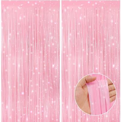 1/2/4pcs Pink Party Backdrop Plastic Curtain, G Girl Birthday Party Decor, Birthday Hanging Decor, Glossy Birthday Backdrop Curtain, Anniversary Decor, Wedding Decor, Baby Shower Decor, Gender Reveal Party Decor, Photo Booth Prop, Wall Decor, Home Decor, Party Favor