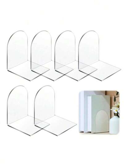 2pcs/4pcs Acrylic Bookends, Bookshelf Bookends, Transparent Bookends For Shelves And Desktops, Used To Store Home/Office Supplies And Books