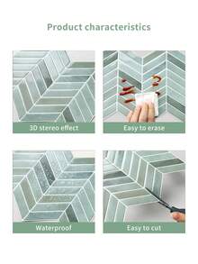 WalDecoo 4/10/20 hojas de 10"X10" Azulejos adhesivos de espina de pescado | Azulejos de pared impermeables y fáciles de limpiar para cocina, baño y sala de estar, perfectos para renovaciones de alquiler - Multicolor - Ver 5