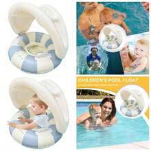 Swimming Float - Flotar con Dosel Anillo de natacin para bebs, Nadadores de bebs inflables con Dosel - Anillo de natacin Inflable Plegable Asiento de  Retro - Parasol extraíble de rayas azules - Ver 1