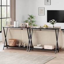 Techigher 2-Tier Narrow Console Table,Long Farmhouse Console Table,Industrial Entryway Table With Storage Shelf,Thin Sofa Table Behind Couch,Wood Side Table For Hallway Office Foyer Living Room - 31" Black - View 7