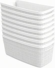 Cesta decorativa de plástico de yute para organización y almacenamiento, cubos perfectos para la oficina en casa, estantes de clóset, despensa de cocina y todos los elementos esenciales de - Blanco - Ver 8