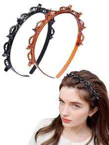 2/1 时尚宽版之字形发带，男女通用 - 塑料波浪发带，带齿梳 - 女士简约基础款大波浪发箍，经典90年代发饰，可用于洗脸、护肤、化妆、日常佩戴，发饰，礼品