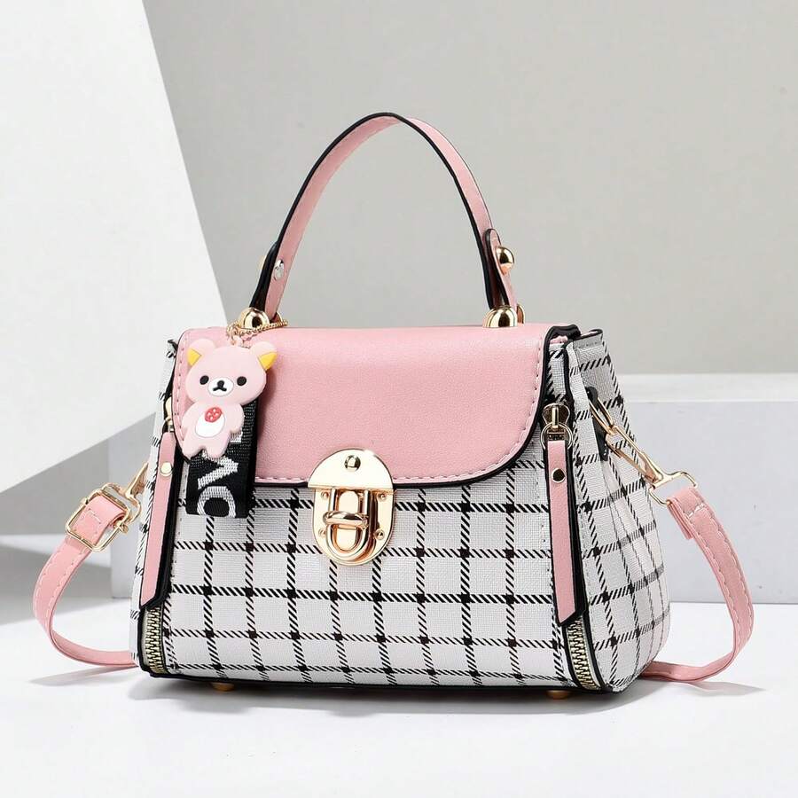 Small Purses And Handbags For Women Fashion Teenage Girls Crossbody Bag Lightweight Shoulder Bag Plaid Pattern Satchel - Hồng - Xem 1
