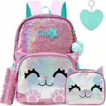3pcs/Set Animal Pattern Girls' Backpack, Multi-Pocket Design With Crossbody Bag And Pencil Case, Suitable For Back To School - Girls' Schoolbag Set - View 18