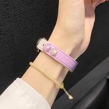 猫爪图案双扣小米手环10/9/8表带，适用于NFC版本，可爱撞色设计，皮革铆钉表带，可调节，创意时尚女士腕带，智能健身手表替换表带 - 彩色 - 查看 11