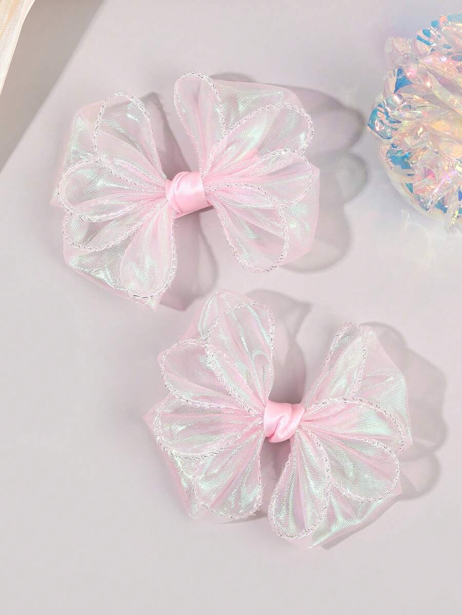 2pcs Multicolor Mesh Hair Bows For Baby Girls Elegant Mesh Alligator Clips Sparkly Tulle Hair Clips Sweet Casual Hair Barrettes Girls Gifts Hairpins Baby Hair Accessories - Multicolor - View 1