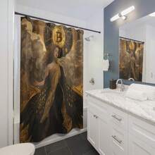 Bitcoin Inspired Goddess Shower Curtain, Black Gold Crypto Angel Bathroom Decor, Baroque Digital Currency Art For Crypto Lovers Printed USA - Nhiều màu - Xem 4