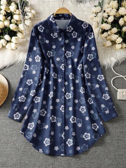 Women's Long Sleeve All-Over Floral Print Casual Arabic Style Top