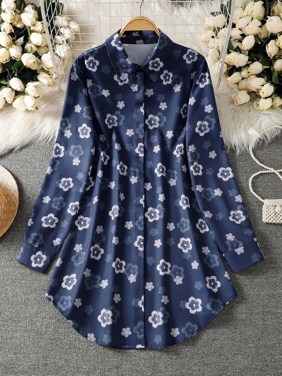 Women's Long Sleeve All-Over Floral Print Casual Arabic Style Top - Multicolor - View 1