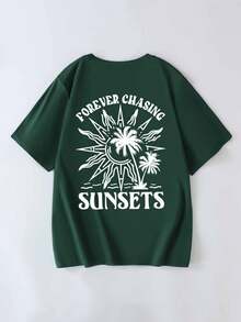 Women's Casual Graphic Tee, Street Style Short Sleeve T-Shirt, Cute Summer Top, Vacation Vibe - Green - View 2