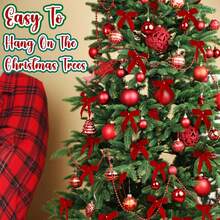 Mauproy 24 Pcs Pink Velvet Bows For Christmas Tree, 3.7" X 3.7" Pre-Made Small Bows Drations With Twist Ties For Xmas Trees, Wreaths, Gift Wrappings, Crafts - Màu đỏ - Xem 4