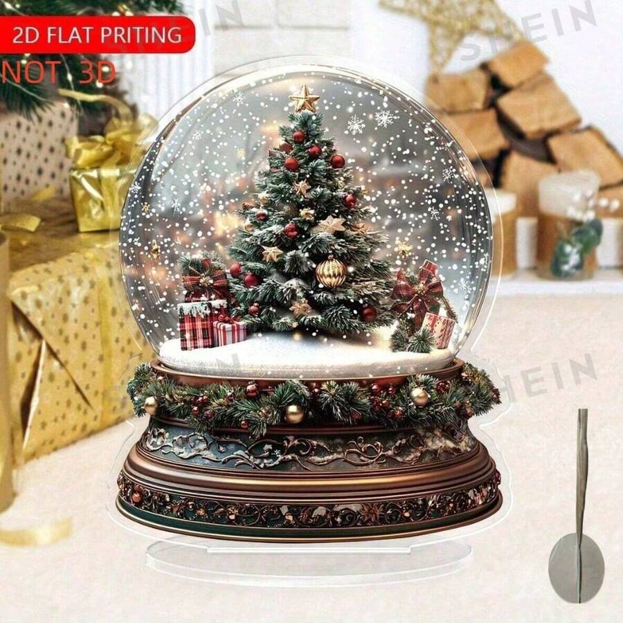 2D FLAT NOT 3D,Christmas Tree Snow Globe Acrylic Ornament - Perfect For Tabletop Decor, Ideal For Christmas, Winter, Thanksgiving & Birthdays - Versatile For Parties, Living Room, Bedroom, Porch, Christmas Decor, For Winter - Multicolor - View 1