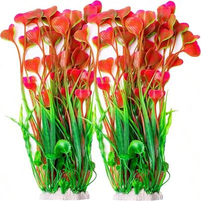 BEGONDIS 2 Pcs Artificial Water Plants Fish Tank Aquarium Decorations Made Of Soft Plastic  For All Fish And Pets Large Plant - Red