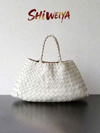 女士手工编织托特包，大容量手提包，时尚购物篮包，时尚女士包