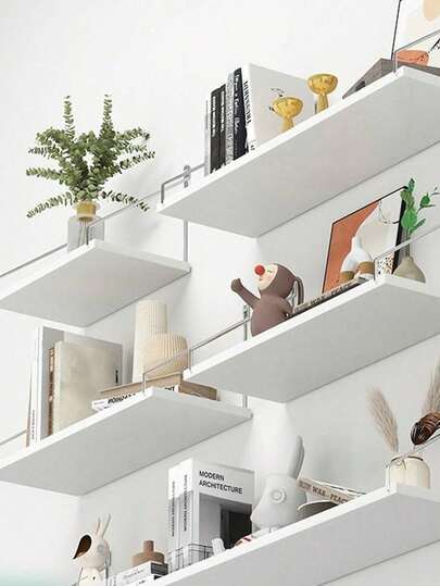 1pc (With Hook) Partition Wall Shelf, Floating Shelves, No Drilling, Wall Mounted Bookshelf For Bedroom, Study, Living Room, Bathroom, Kitchen, Decorative Wall Rack