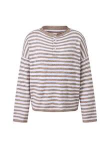 Women Knit Sweater Long Sleeve Button Closure Solid/Stripes Pullover Warm Sweater For Spring Fall - Khaki - View 5